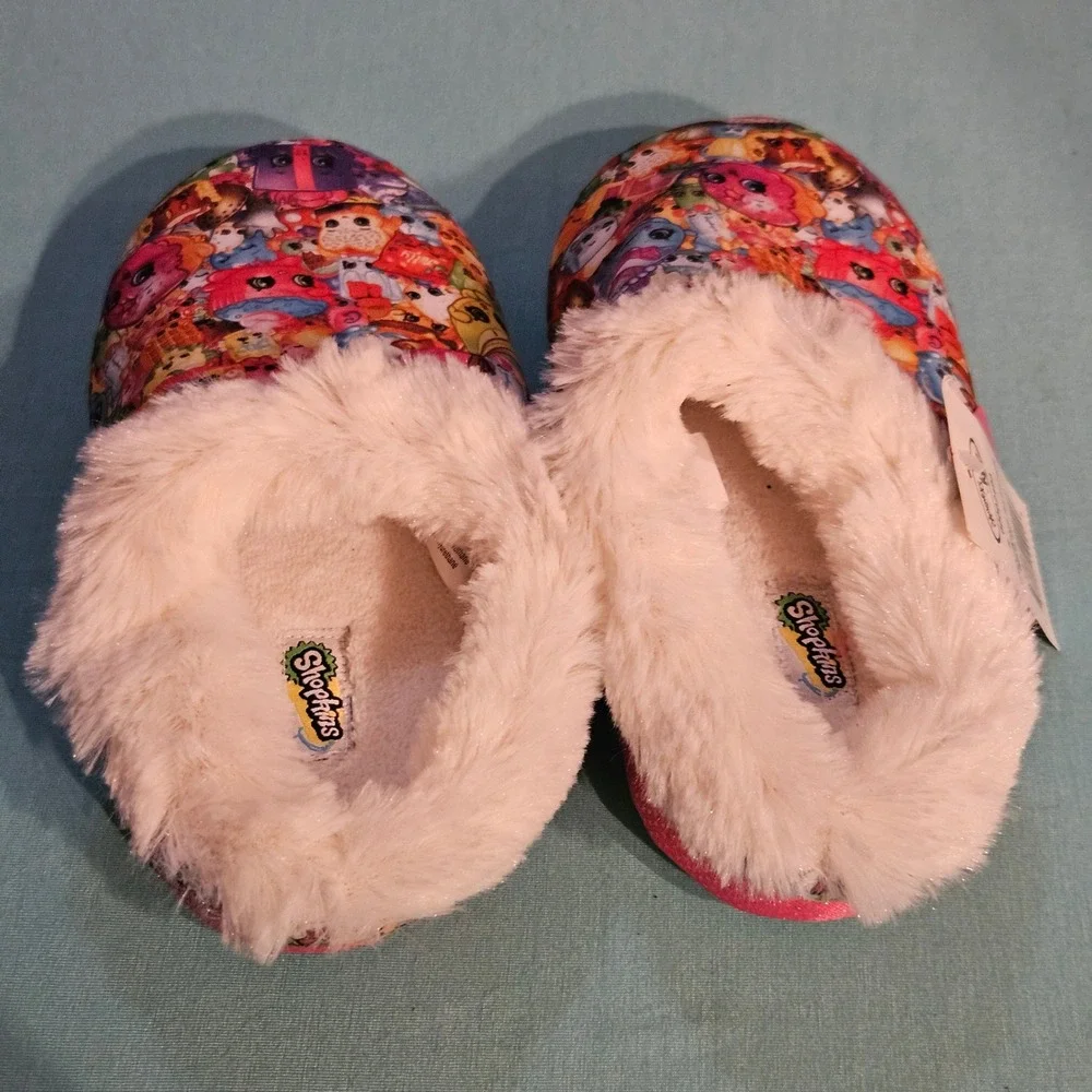Shopkins Slippers‎ Kids Small 11-12 Pink Cozy Plush Faux Fur Lined Slip On NEW